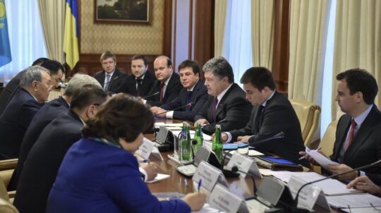 Minister Yurii Stets during the meeting of the President of Ukraine Petro Poroshenko with the President of Kazakhstan Nursultan Nazarbayev